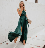 Vestido Longo Wrap Dress Fendas verde escuro