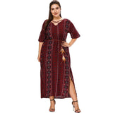 vestido longo Midi estampado étnico de manga