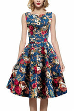 Vestido Midi Retrô Audrey azul floral