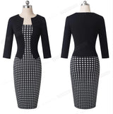 Vestido Tubinho office c/ Blazer manga preto e branco estampado