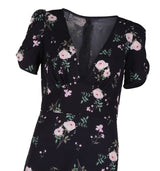Vestido Curto Preto Floral Manga Curta