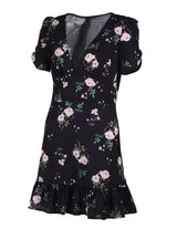 Vestido Curto Preto Floral Manga Curta