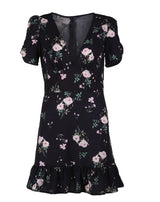 Vestido Curto Preto Floral Manga Curta