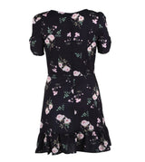 Vestido Curto Preto Floral Manga Curta