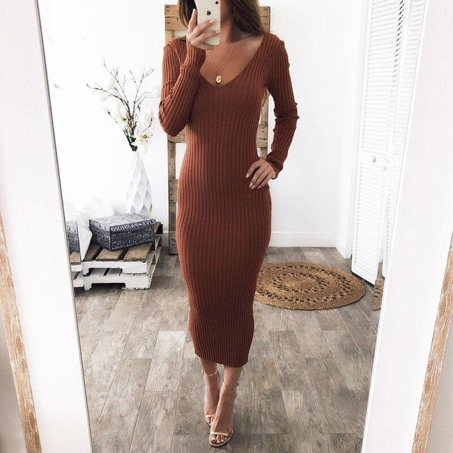 Vestido Tricot Tubinho Midi Ombro a Ombro Style Me