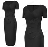 Vestido Office Tubinho Manga Curta Decote V preto