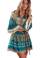 Vestido Western Estampado Decote Trançado