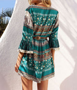 Vestido Western Estampado Decote Trançado