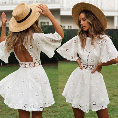 Vestido Curto Branco Renda Lese Manga Ampla - Loja Style Me