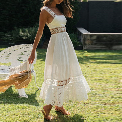 Vestido de Festa c/Renda Floral Midi Branco Algodão