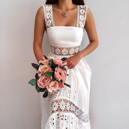 Vestido de Festa c/Renda Longo Midi Branco casamento civil simples