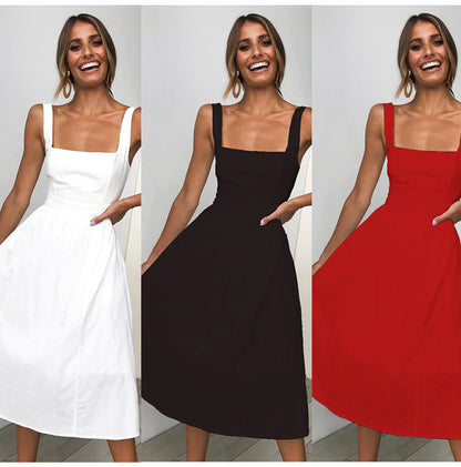 Vestido Retrô Midi Verão branco vermelho preto