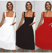 Vestido Retrô Midi Verão branco vermelho preto