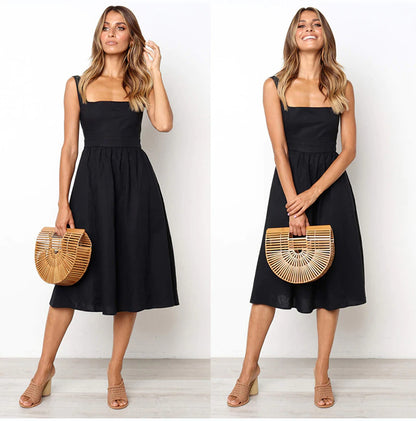 Vestido Retrô Midi Verão preto alça